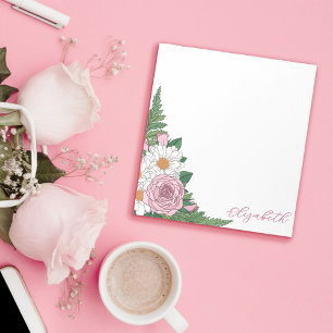 Beautiful Ox-eye Daisies Pink Roses Floral Notepad