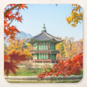 Beautiful Pagoda Gyeongbokgung Seoul Korea Square Paper Coaster