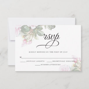 Beautiful Painted Pink Roses BarefootBride™ RSVP Card