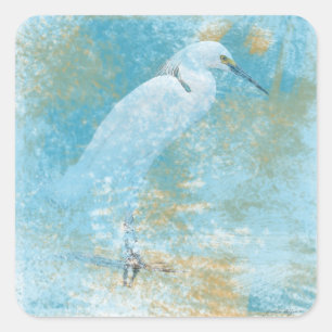 Beautiful Painted Snowy Egret Coastal Bird Square Sticker