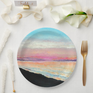 Beautiful Painted Sunset In Pastels   Paper Plate