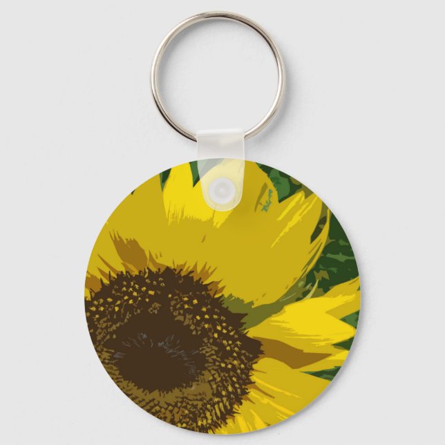 Beautiful Painted Yellow Sunflower Vibrant Flower Key Ring (Front)