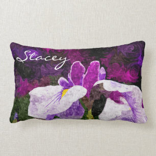 Beautiful Painterly Iris Flower Purple Violet Pink Lumbar Cushion