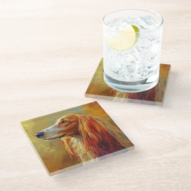 BEAUTIFUL PAINTING OF AN AFGHAN HOUND DOG GLASS COASTER (Angled)