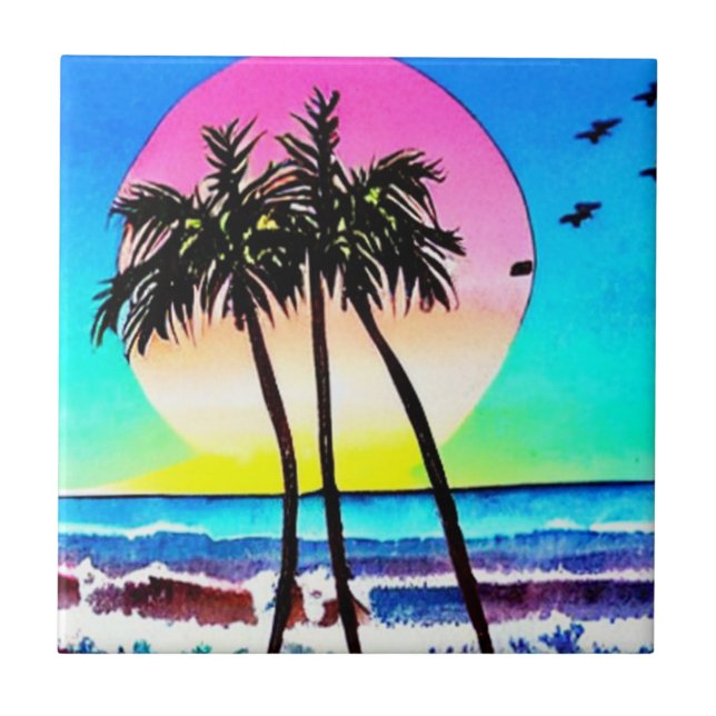Beautiful Painting of Sunset at beach Ceramic Tile (Front)