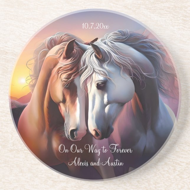 Beautiful Pair of Horses Forever Anniversary Coaster (Front)