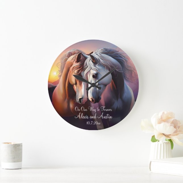 Beautiful Pair of Horses Forever Anniversary Large Clock (Home)