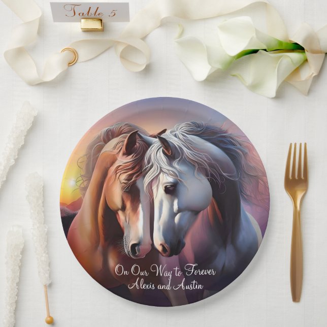 Beautiful Pair of Horses Forever Anniversary Paper Plate (Wedding)