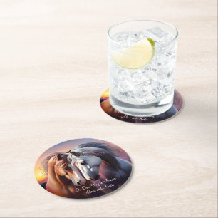 Beautiful Pair of Horses Forever Anniversary Round Paper Coaster