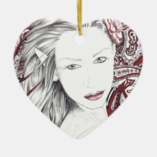 Beautiful Paisley Female Elf Ceramic Ornament