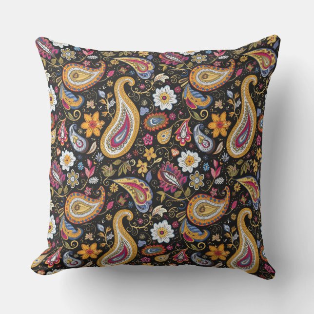 Beautiful Paisley Pattern Black Colourful  Cushion (Front)