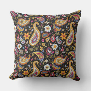 Beautiful Paisley Pattern Black Colourful Cushion