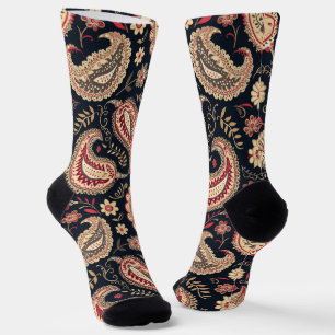Beautiful Paisley Pattern Dark N  Red Mix Socks