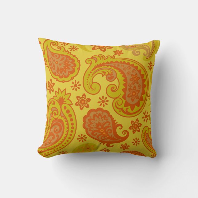 Beautiful Paisley | yellow rust tan Cushion (Front)
