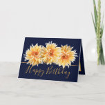 Beautiful Pale Dahlias Chic Pretty Happy Birthday Card<br><div class="desc">Stunning pale dahlia flowers against a navy-blue colour background. The birthday greeting text uses a gorgeous modern script font. The flower covers the front of this card which can be used as a wedding thank you card, a birthday card, or any other card of your choice. Personalise it with your...</div>