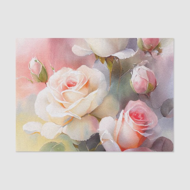 Beautiful Pale Rose Watercolor Tissue Paper (Front)