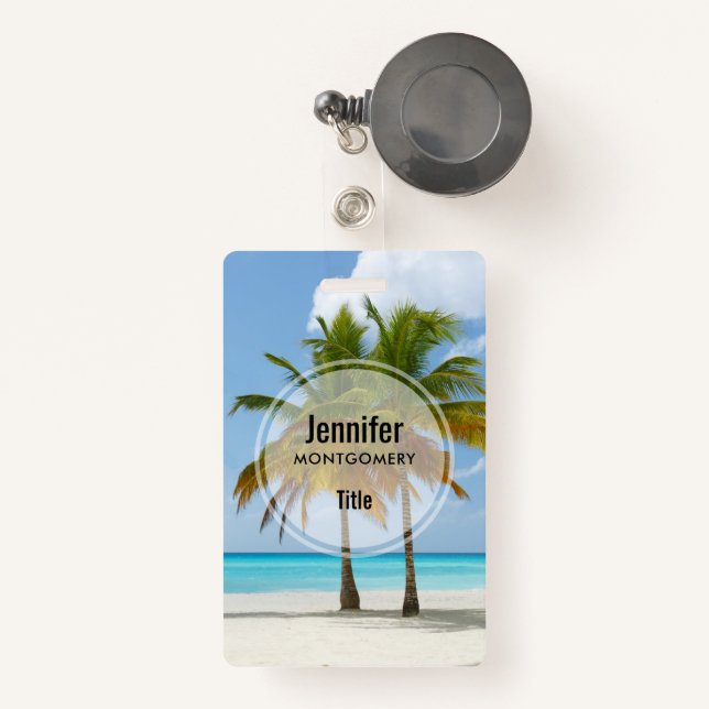 Beautiful Palm Trees on a Tropical Beach ID Badge (Front with Retractable)