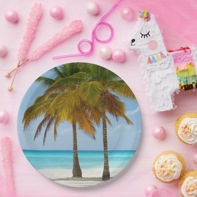 Beautiful Palm Trees on a Tropical Beach Paper Plate (Party)