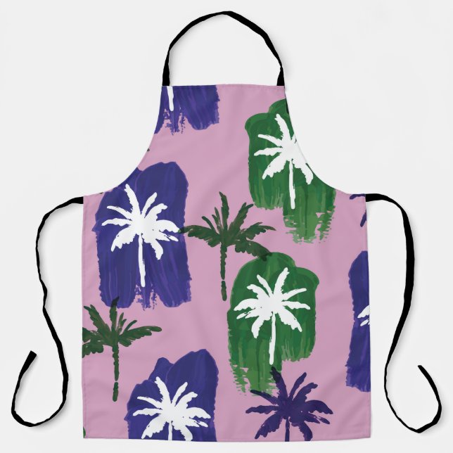 Beautiful palm trees pattern hand painted on pink  apron (Front)
