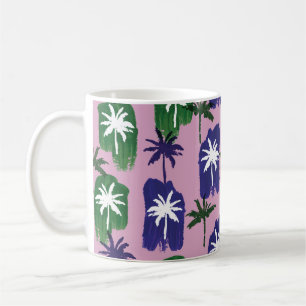 Beautiful palm trees pattern hand painted on pink coffee mug