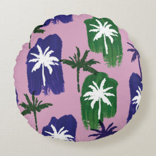 Beautiful palm trees pattern hand painted on pink  round cushion