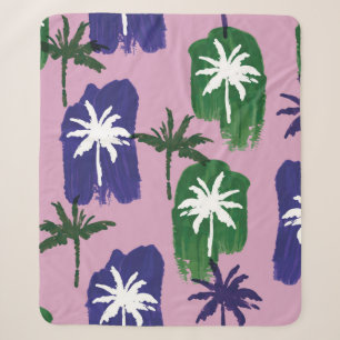Beautiful palm trees pattern hand painted on pink sherpa blanket