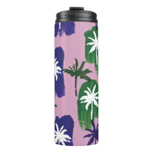 Beautiful palm trees pattern hand painted on pink thermal tumbler