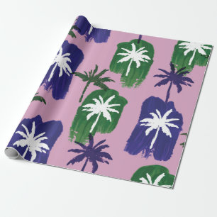 Beautiful palm trees pattern hand painted on pink wrapping paper