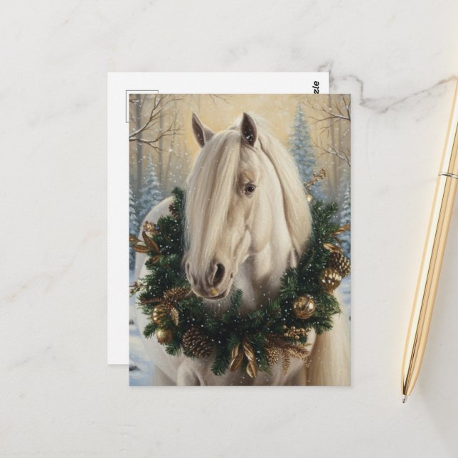 Beautiful Palomino Horse Christmas Postcard (Front/Back In Situ)