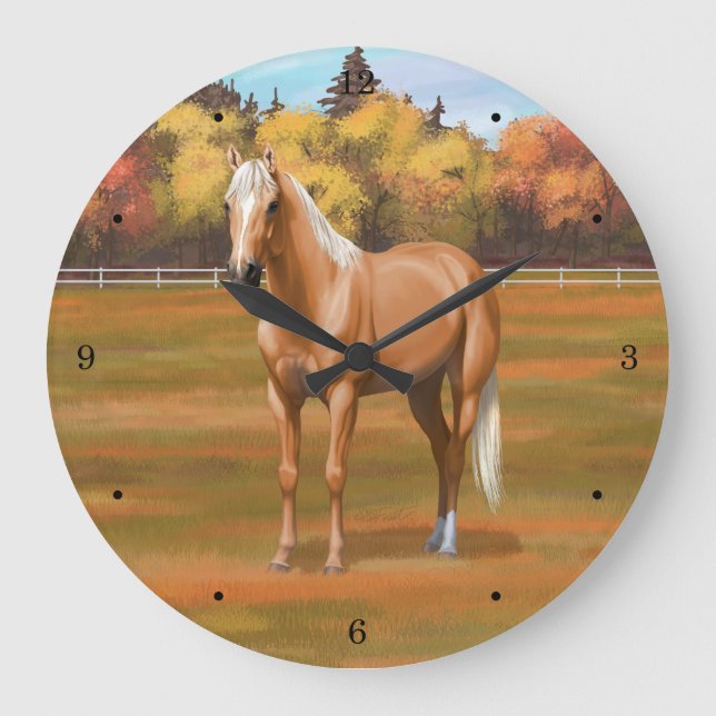 Beautiful Palomino Quarter Horse Stallion Large Clock (Front)