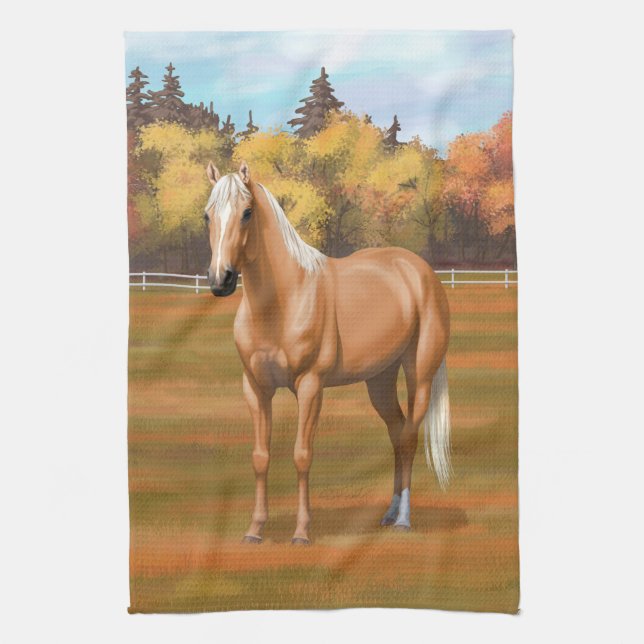 Beautiful Palomino Quarter Horse Stallion Tea Towel (Vertical)