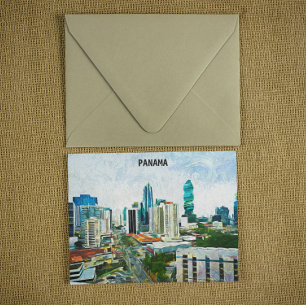 Beautiful Panama City Oil Paint Cityscape Postcard
