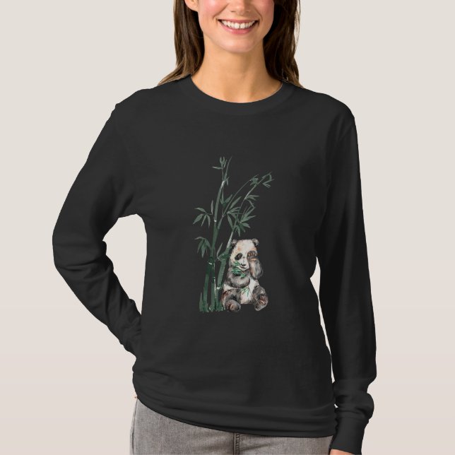 Beautiful Panda Bear With Bamboo  Design T-Shirt (Front)