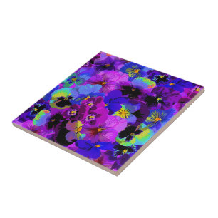 Beautiful Pansies Flowers - Purple Ceramic Tile