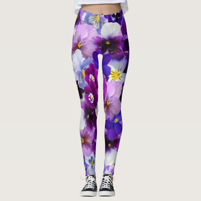 Beautiful Pansies Spring Flowers Leggings (Front)