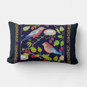 Beautiful Paradise Birds and Red Summer Berries  Lumbar Cushion
