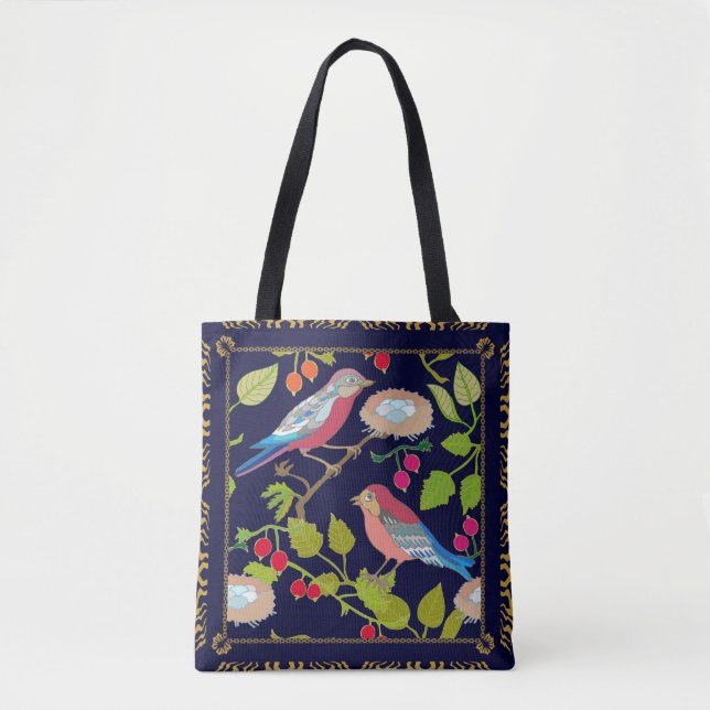 Beautiful Paradise Birds and Red Summer Berries  Tote Bag (Front)