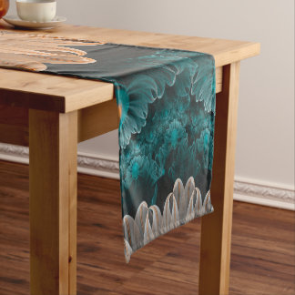 Beautiful Paradise Chrysanthemum of Orange & Aqua Short Table Runner