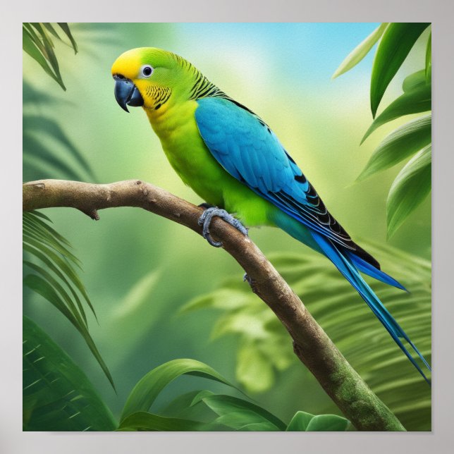 Beautiful Parakeet in the Jungle Poster (Front)
