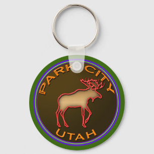 Beautiful Park City Moose Medallion Gear Key Ring