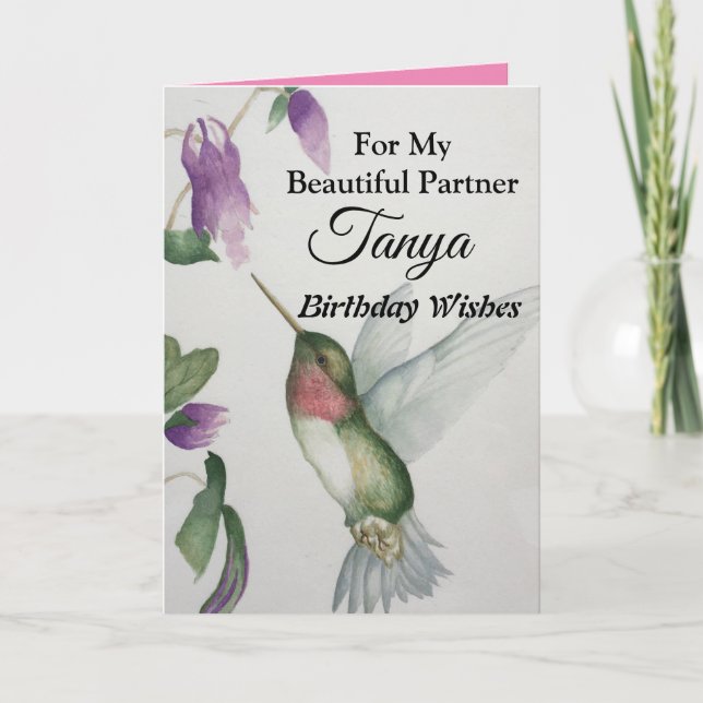 Beautiful Partner Happy Birthday Sweet Hummingbird Card (Front)