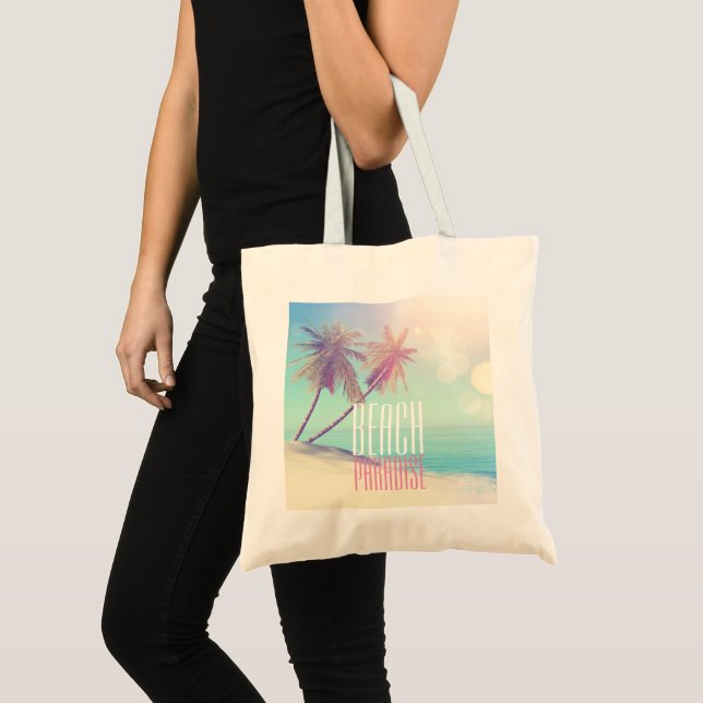 Beautiful Pastel Beach Paradise Retro Palm Tree Tote Bag (Front (Product))