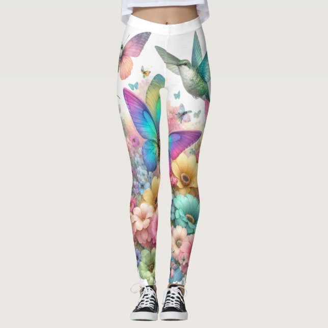 Beautiful pastel coloured design - nature inspired leggings (Front)