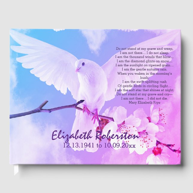 Beautiful Pastel Dove "Do Not Weep"  Memorial Guest Book (Front)