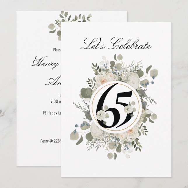 Beautiful Pastel Floral 65th ANNIVERSARY Invitation (Front/Back)