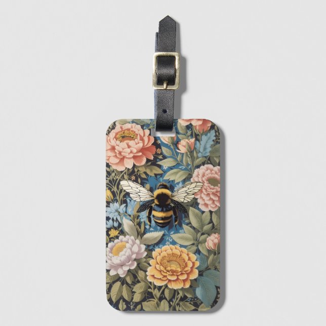 Beautiful Pastel Floral and Bumblebee Luggage Tag (Front Vertical)