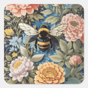 Beautiful Pastel Floral and Bumblebee Square Sticker