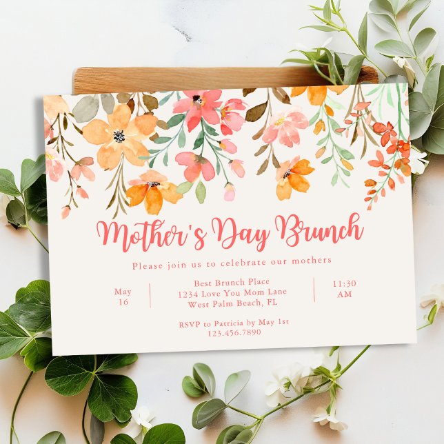 Beautiful Pastel Floral Script Mother's Day Brunch Invitation (Creator Uploaded)