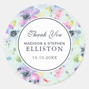 Beautiful Pastel Floral Watercolor   Thank You Classic Round Sticker