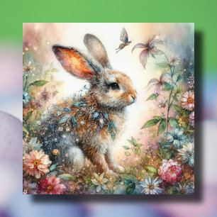 Beautiful Pastel Flower Garden Rabbit Easter Holiday Card